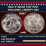 1934-p Walking Liberty Half Dollar Near Top Pop 50c ms68 SEGS