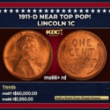 1911-d Lincoln Cent Near Top Pop! 1c ms66+ rd SEGS