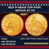 1927-p Gold Indian Quarter Eagle Near Top Pop! $2 1/2 ms66 USCG
