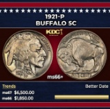 1921-p Buffalo Nickel 5c ms66+ SEGS