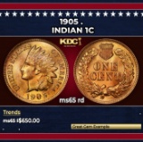 1905 Indian Cent . 1c Grades ms65 rd