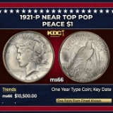 1921-p Peace Dollar Near Top Pop $1 ms66 SEGS