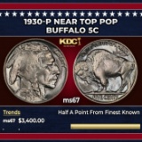1930-p Buffalo Nickel Near Top Pop 5c ms67 SEGS