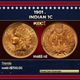 1901 Indian Cent . 1c Grades ms65 rd