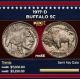 1917-d Buffalo Nickel 5c ms66 SEGS