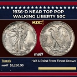 1936-d Walking Liberty Half Dollar Near Top Pop 50c ms67 SEGS