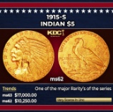 1915-s Gold Indian Half Eagle $5 ms62 USCG