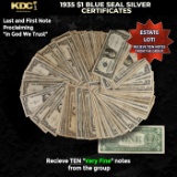 10x 1935 $1 Blue Seal Silver Certificates Grades VF