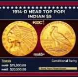 1914-d Gold Indian Half Eagle Near Top Pop! $5 ms65+ USCG