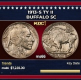 1913-s Ty II Buffalo Nickel 5c ms66 SEGS