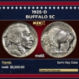 1925-d Buffalo Nickel 5c ms65 SEGS