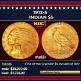 1912-s Gold Indian Half Eagle $5 ms62+ USCG