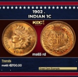 1902 Indian Cent . 1c Grades ms65 rd
