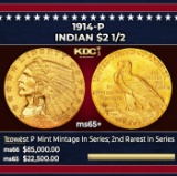 1914-p Gold Indian Quarter Eagle $2 1/2 ms65+ SEGS