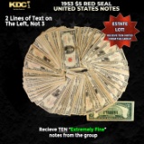 10x 1953 $5 Red Seal United States Note Grades XF