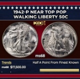 1942-p Walking Liberty Half Dollar Near Top Pop 50c ms68 SEGS