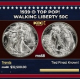 1939-d Walking Liberty Half Dollar TOP POP! 50c ms68 SEGS