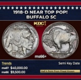 1918-d Buffalo Nickel Near Top Pop! 5c ms66+ SEGS