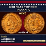 1908 Indian Cent Near Top Pop! 1c ms66+ rd SEGS