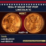 1934-p Lincoln Cent Near Top Pop 1c ms67+ rd SEGS