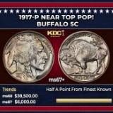 1917-p Buffalo Nickel Near Top Pop! 5c ms67+ SEGS