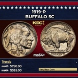 1919-p Buffalo Nickel 5c Grades ms64+