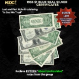 15x 1935 $1 Blue Seal Silver Certificates Grades AU
