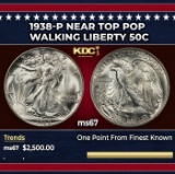 1938-p Walking Liberty Half Dollar Near Top Pop 50c ms67 SEGS