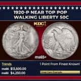 1920-p Walking Liberty Half Dollar Near Top Pop 50c ms65+ SEGS