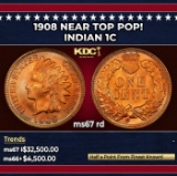 1908 Indian Cent Near Top Pop! 1c ms67 rd SEGS