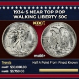1934-s Walking Liberty Half Dollar Near Top Pop 50c ms66+ SEGS