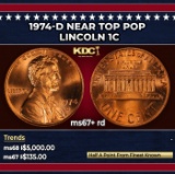 1974-d Lincoln Cent Near Top Pop 1c ms67+ rd SEGS
