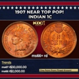 1907 Indian Cent Near Top Pop! 1c ms66+ rd SEGS