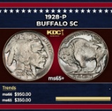 1928-p Buffalo Nickel 5c Grades ms65+