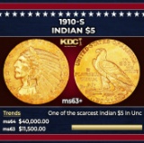 1910-s Gold Indian Half Eagle $5 ms63+ SEGS