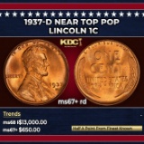 1937-d Lincoln Cent Near Top Pop 1c ms67+ rd SEGS