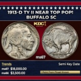 1913-d Ty II Buffalo Nickel Near Top Pop! 5c ms67 SEGS
