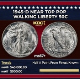 1945-d Walking Liberty Half Dollar Near Top Pop 50c ms67+ SEGS
