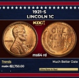 1921-s Lincoln Cent 1c ms64 rd SEGS