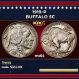 1919-p Buffalo Nickel 5c Grades ms64