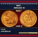 1901 Indian Cent . 1c Grades ms65 rd
