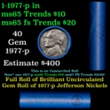 BU Shotgun Jefferson 5c roll, 1977-p 40 pcs Bank $2 Nickel Wrapper
