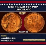 1933-p Lincoln Cent Near Top Pop 1c ms67+ rd SEGS