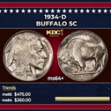 1934-d Buffalo Nickel 5c Grades ms64+