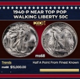 1940-p Walking Liberty Half Dollar Near Top Pop 50c ms68 SEGS