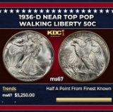1936-d Walking Liberty Half Dollar Near Top Pop 50c ms67 SEGS