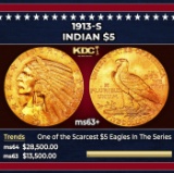 1913-s Gold Indian Half Eagle $5 ms63+ USCG