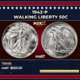 1942-p Walking Liberty Half Dollar 50c ms67 SEGS