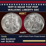 1937-d Walking Liberty Half Dollar Near Top Pop 50c ms67+ SEGS