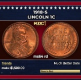 1918-s Lincoln Cent 1c ms64 rd SEGS